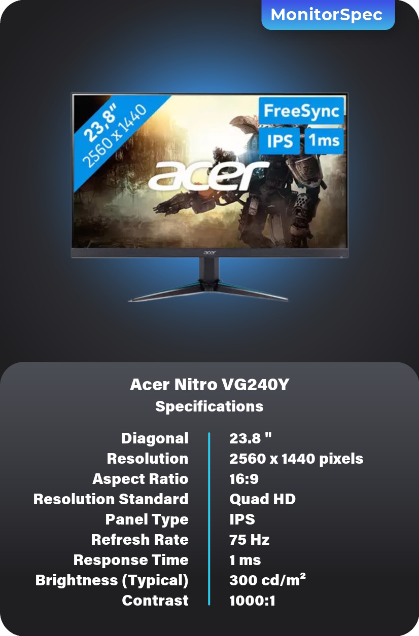 Acer Nitro VG240Y Monitor Specifications