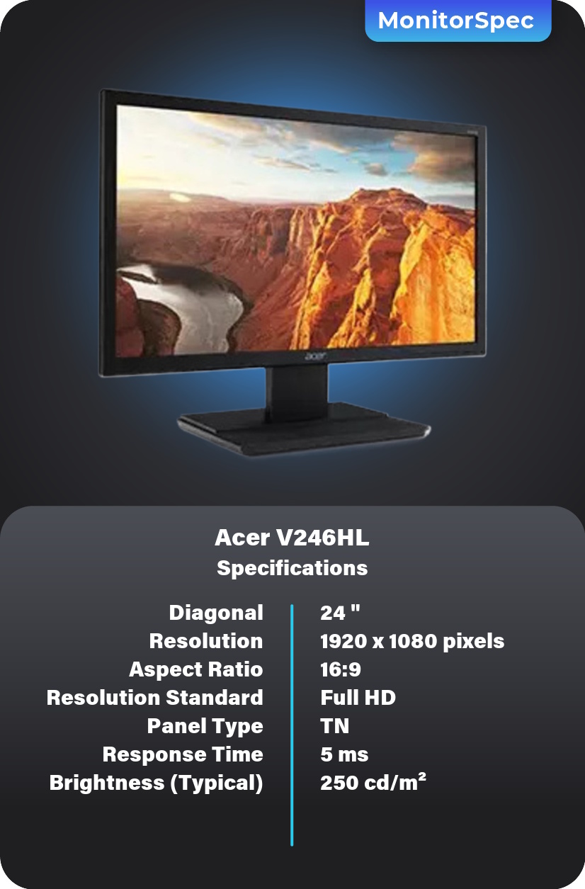 Acer V246HL Monitor Specifications