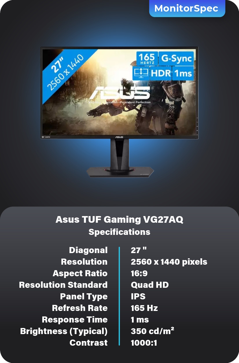 Asus TUF Gaming VG27AQ Monitor Specifications