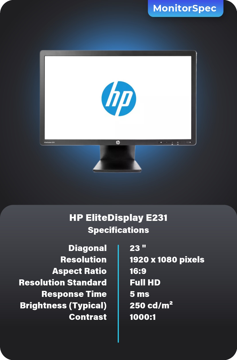 HP EliteDisplay E231 Monitor Specifications