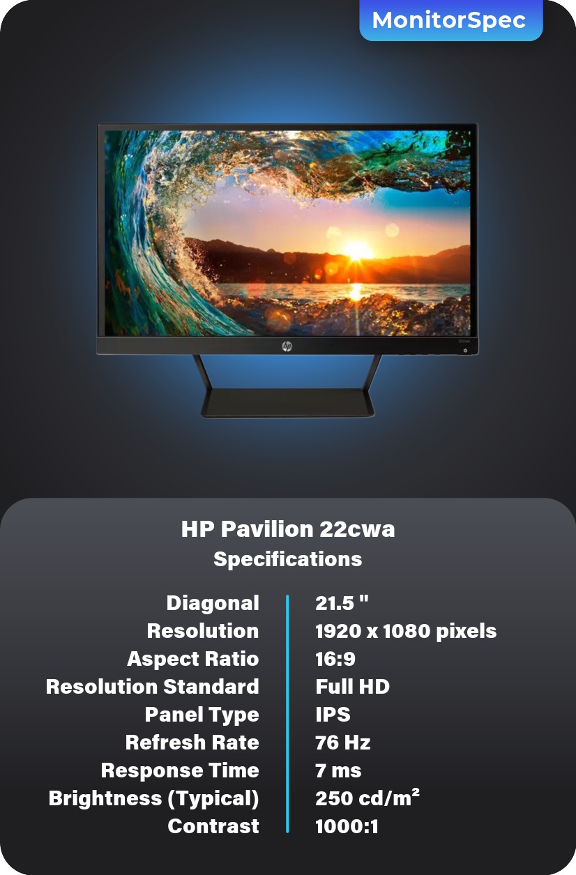 HP Pavilion 22cwa Monitor Specifications