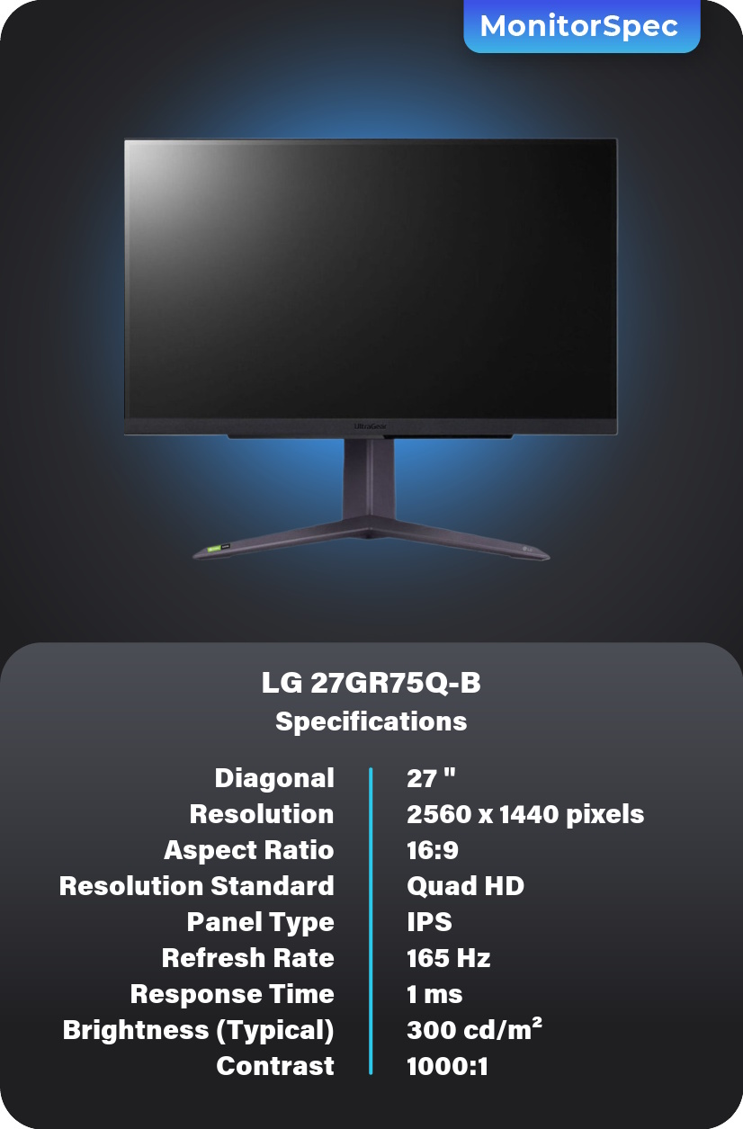 LG 27GR75Q-B Monitor Specifications