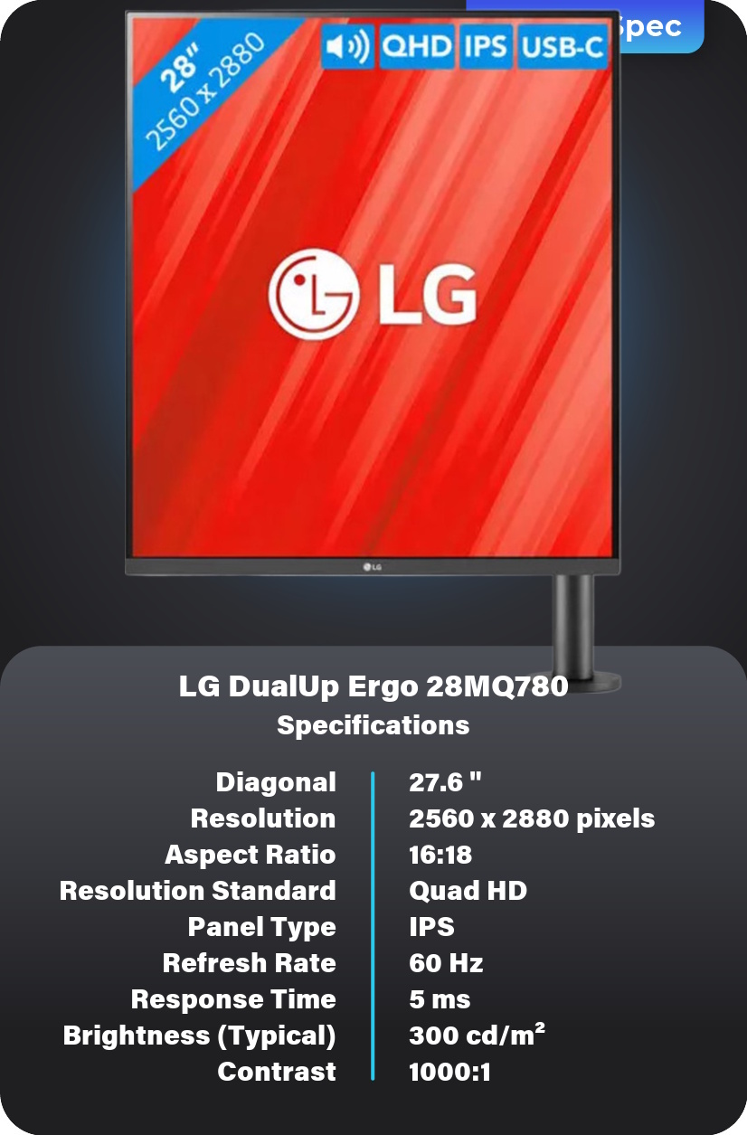 LG DualUp Ergo 28MQ780 Monitor Specifications