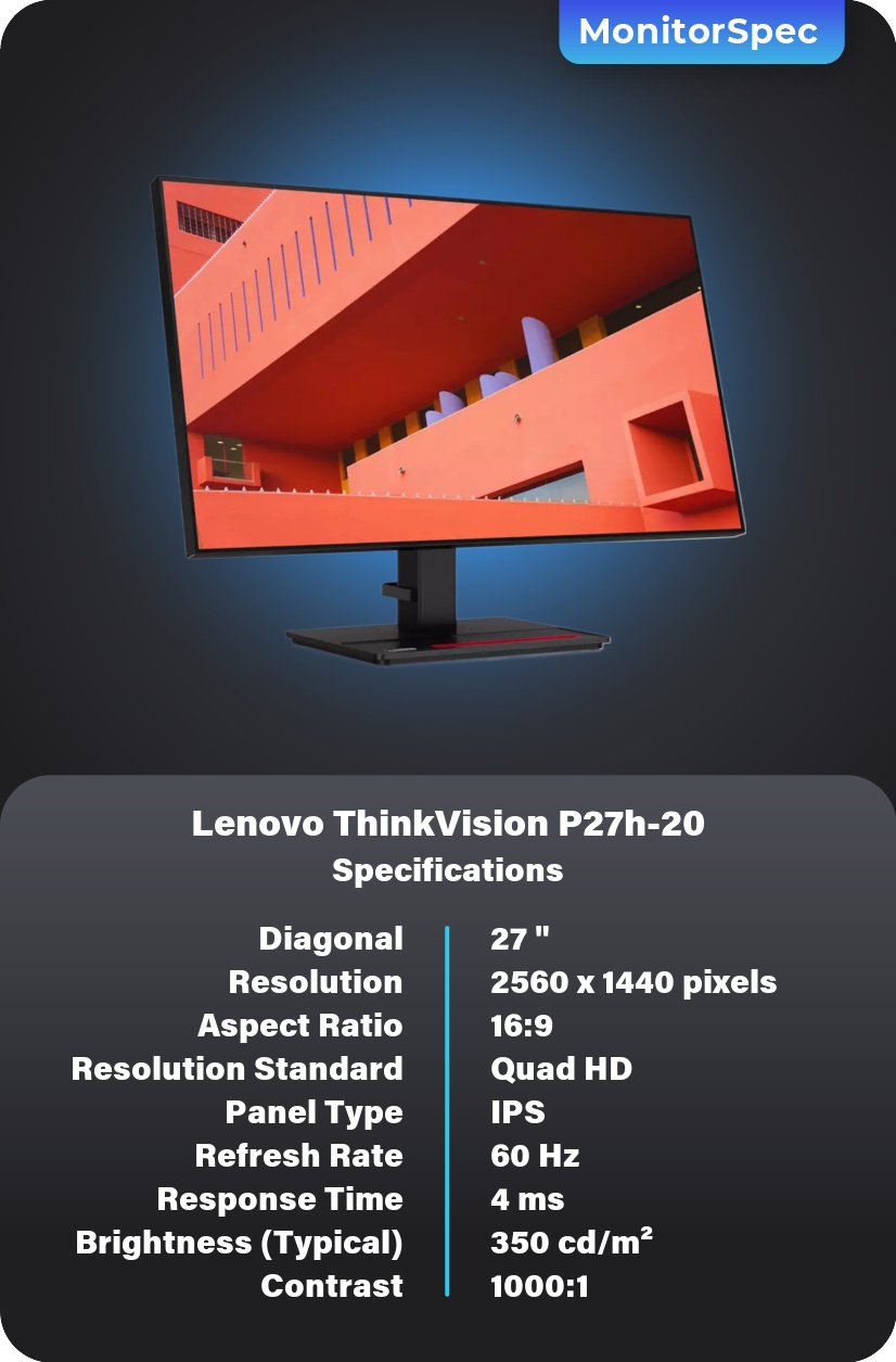 Lenovo ThinkVision P27h-20 Monitor Specifications