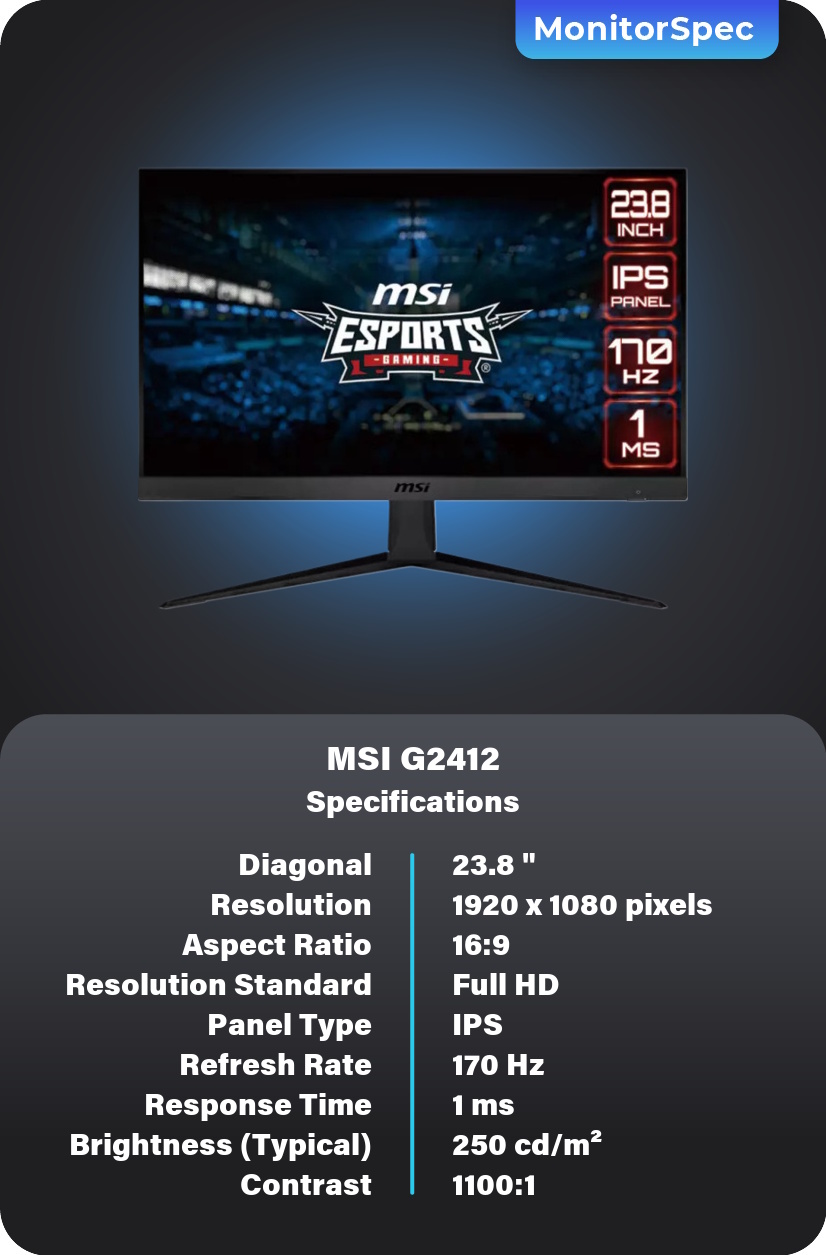 MSI G2412 Monitor Specifications