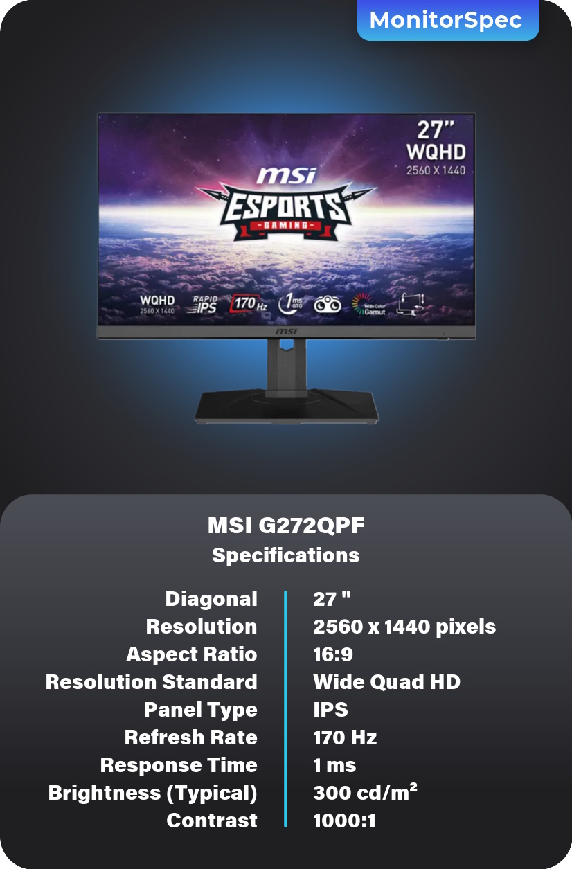 MSI G272QPF Monitor Specifications