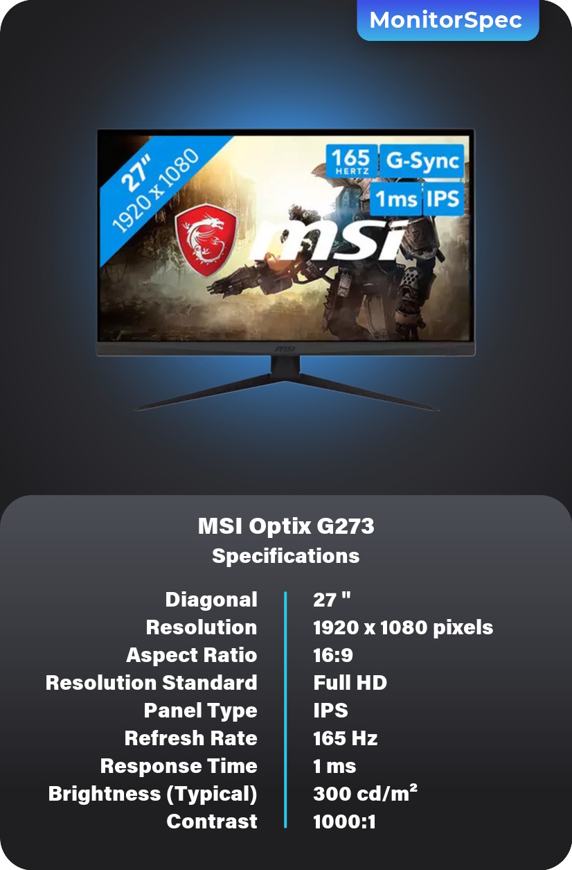 MSI Optix G273 Monitor Specifications