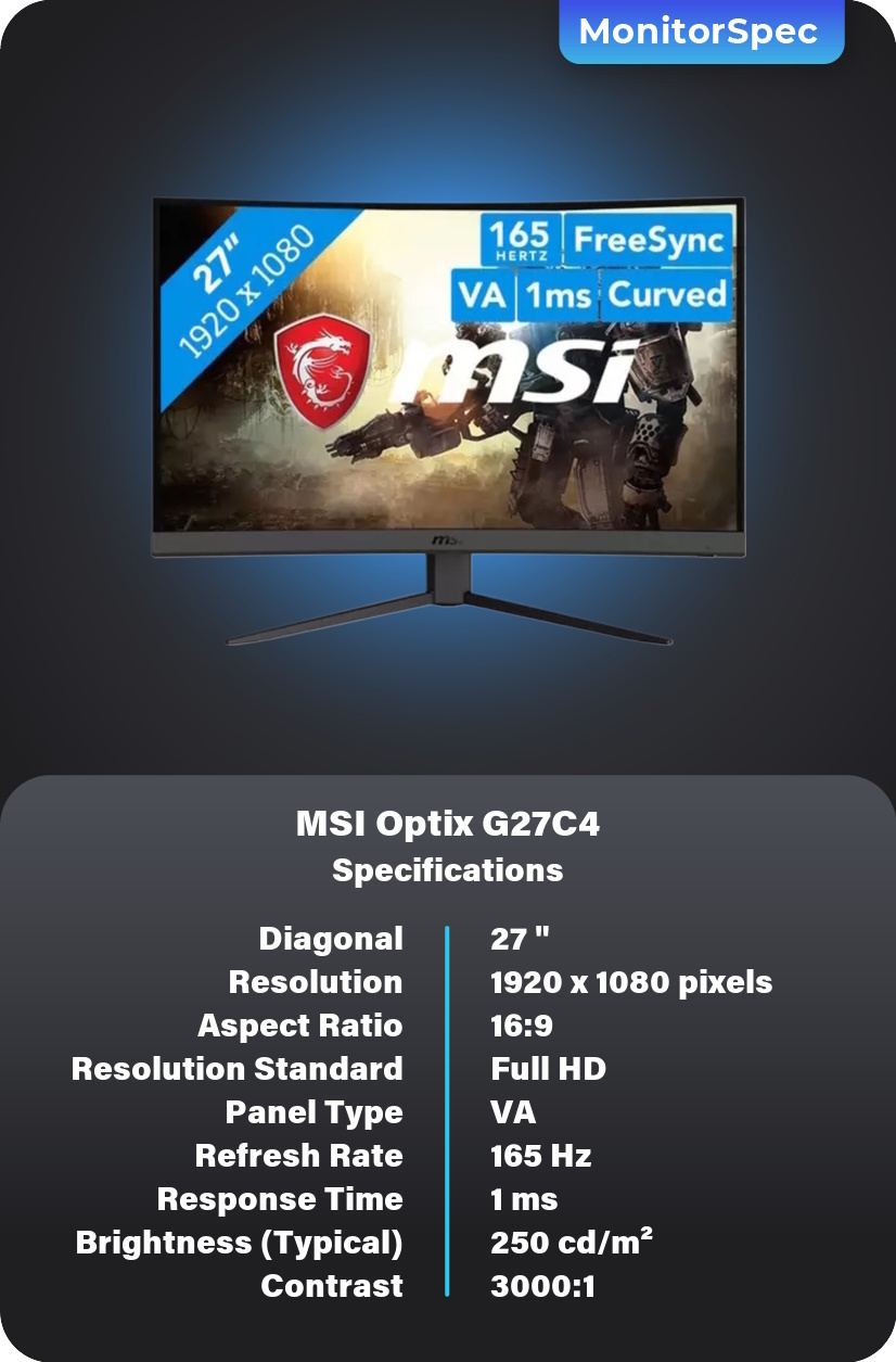 MSI Optix G27C4 Monitor Specifications