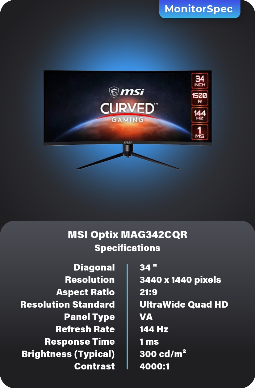 MSI Optix MAG342CQR Monitor Specifications