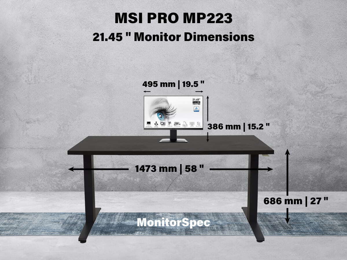 MSI PRO MP223 Dimensions