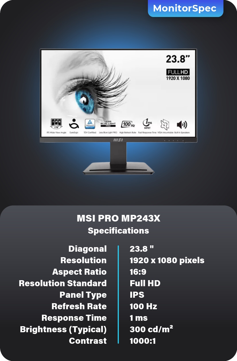 MSI PRO MP243X Monitor Specifications