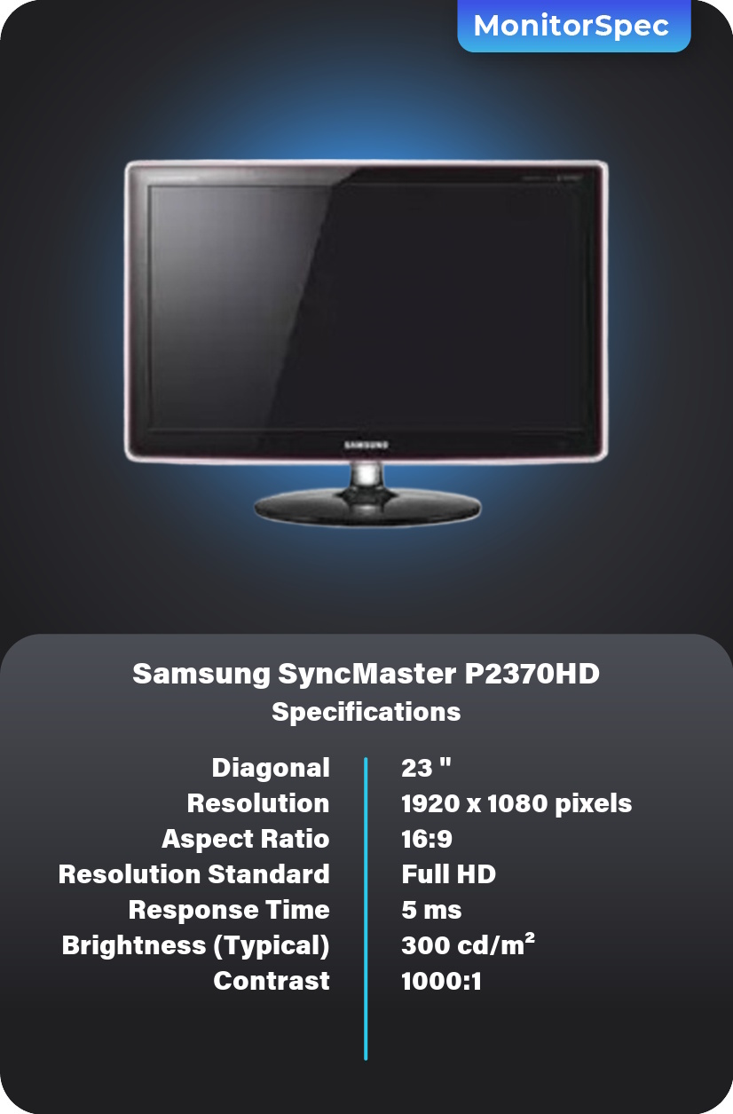 Samsung SyncMaster P2370HD Monitor Specifications