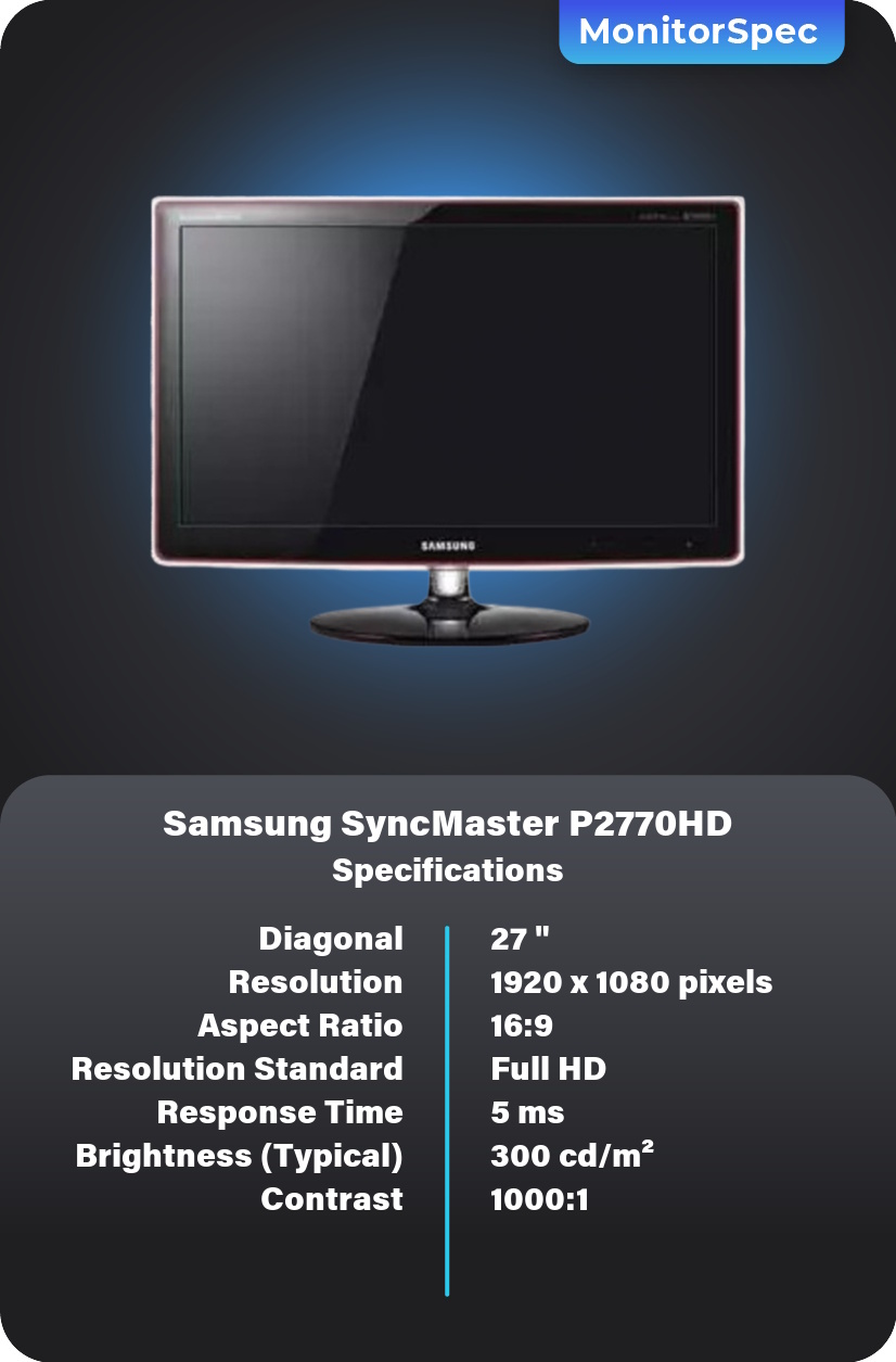 Samsung SyncMaster P2770HD Monitor Specifications