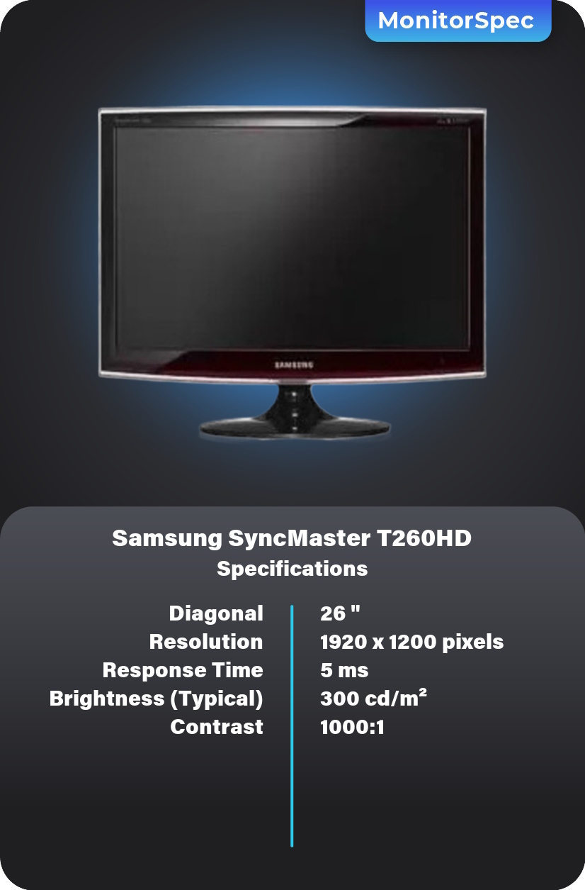 Samsung SyncMaster T260HD Monitor Specifications