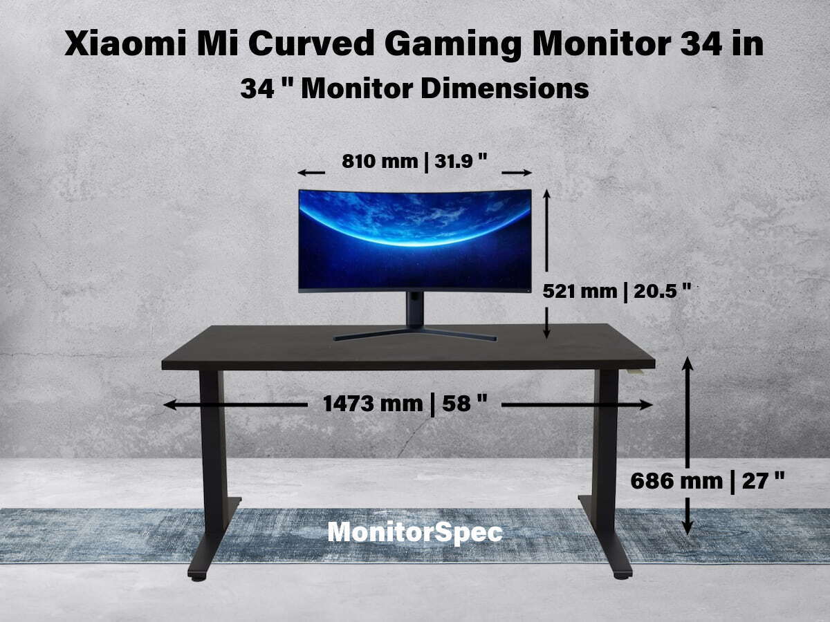 Xiaomi Mi Curved Gaming Monitor 34 in Dimensions